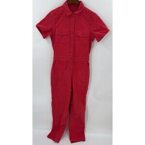 Outerknown S.E.A. Suit Short Sleeve Jumpsuit Organic Cotton Red Corduroy XSMALL
